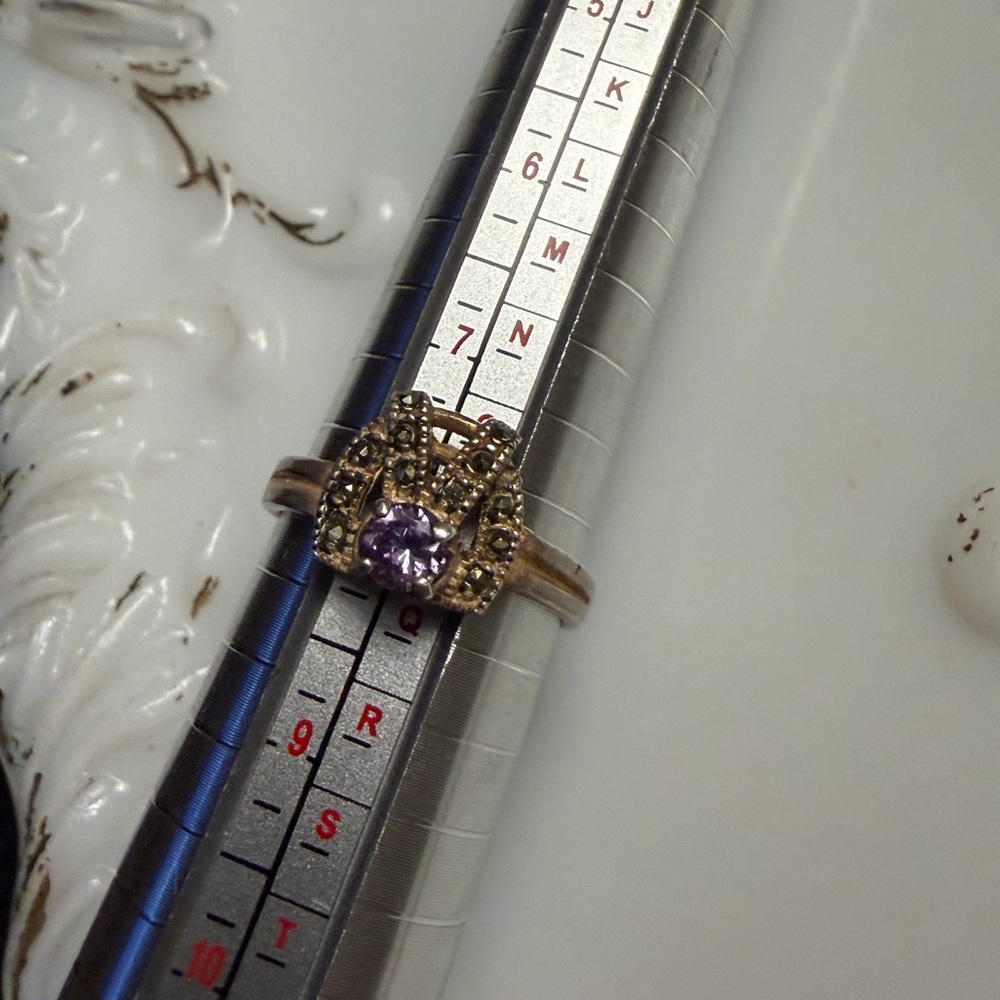 Vintage sterling stamped 925 silver amethyst ring with peridot stones Art Deco - Picture 6 of 6